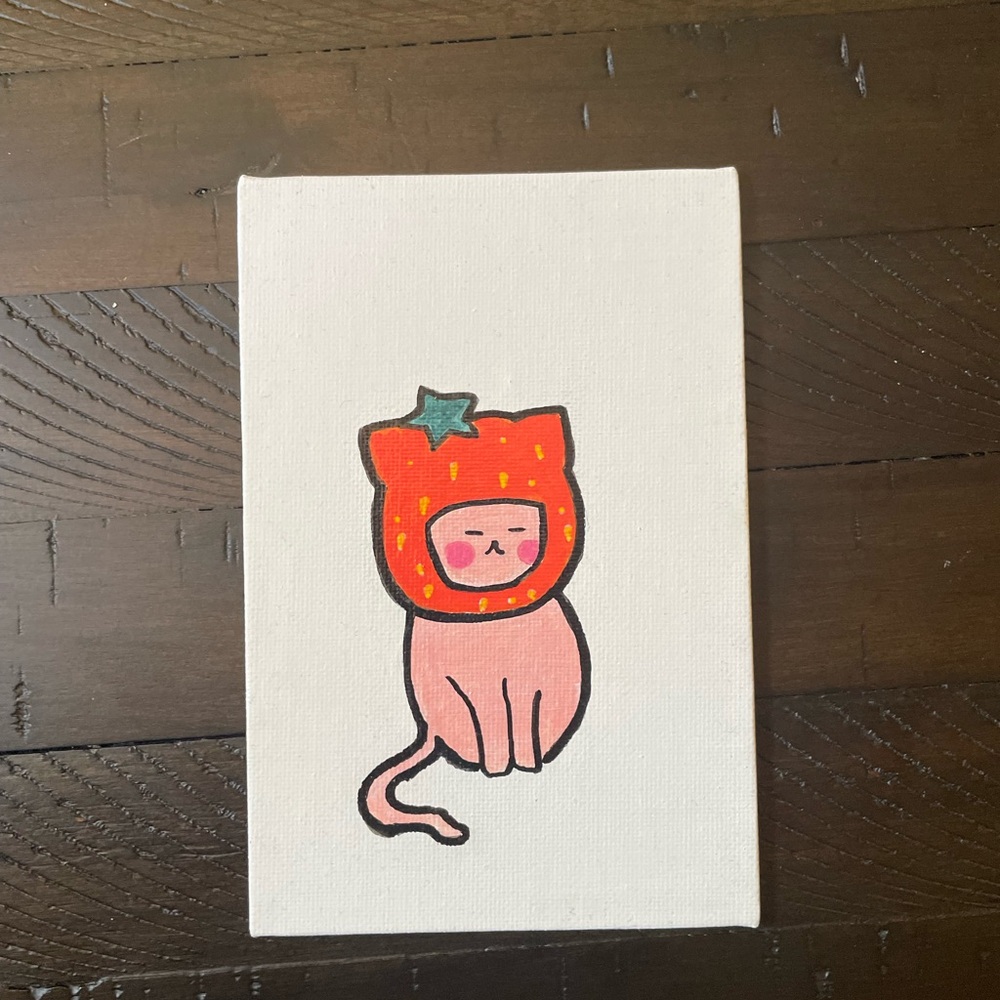 Cute Pink Cat Art Canvas